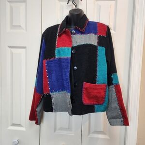 [PM] Koret Multicolor Hand-sewn Patchwork Jacket Sz Petite Medium Buttons Pocket